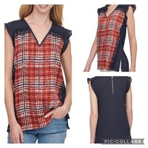 NWT DKNY Printed lace Trim Top